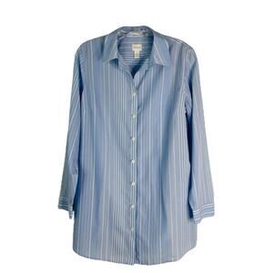 Chico’s blue white striped button front coastal preppy top medium